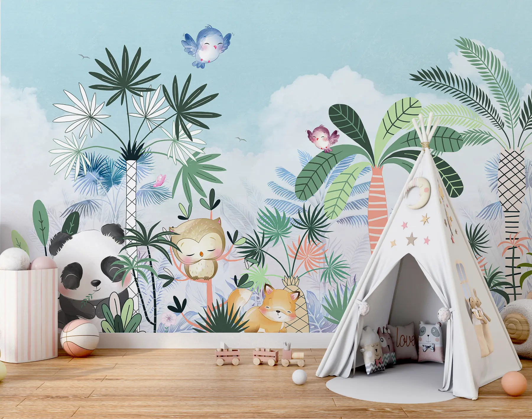 Fototapete Niedliche Tiere im Wald u95035