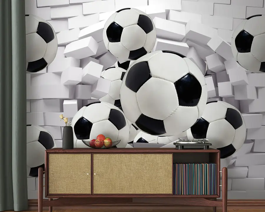 Murale Ballons de football sur fond de mur de briques u94958