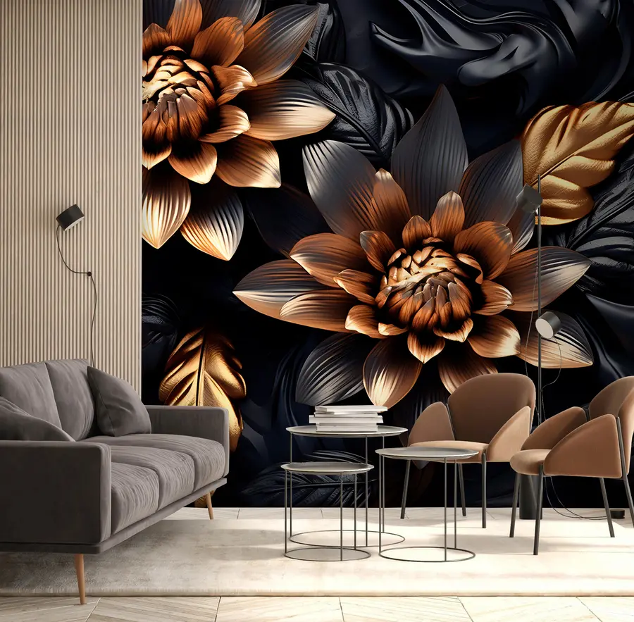 Murale Fleurs noires et volumineuses u95244