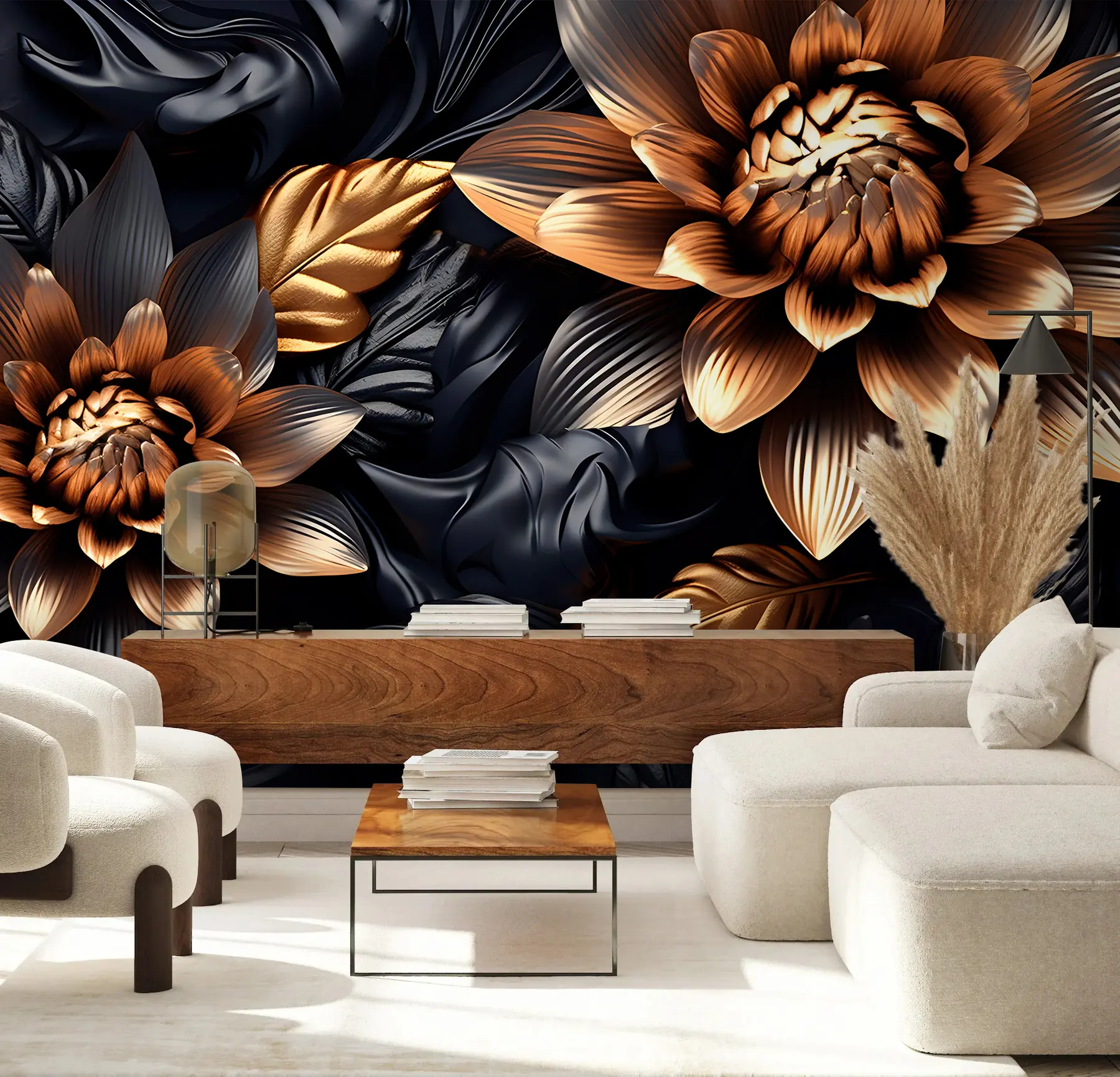 Murale Fleurs noires et volumineuses u95244