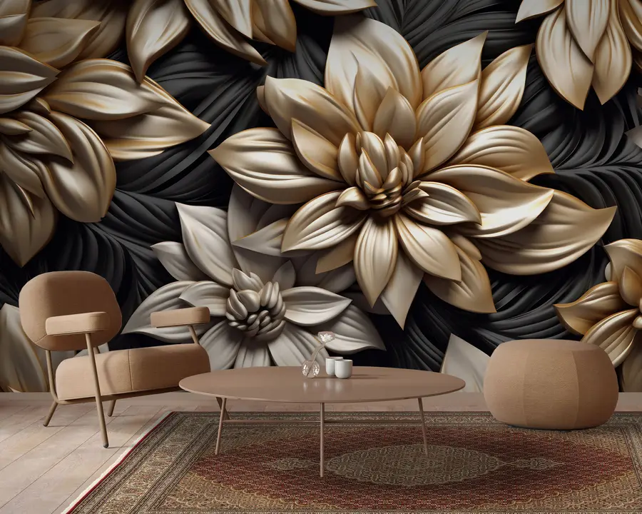 Murale Fleurs noires avec effet 3D u95252