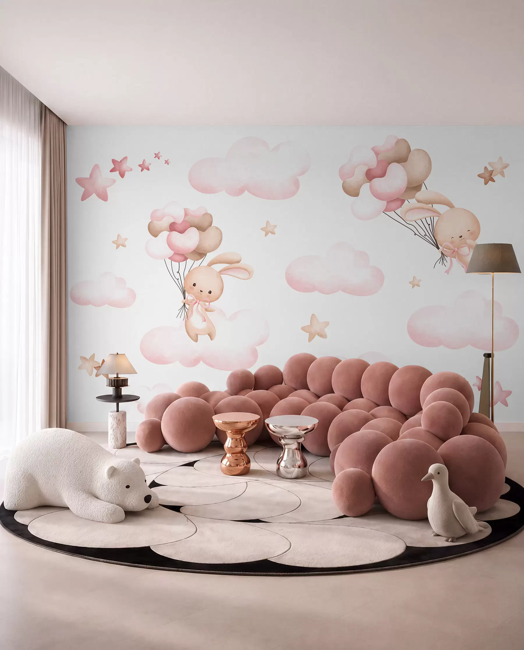 Murale Lapins en voyage en ballon u95399