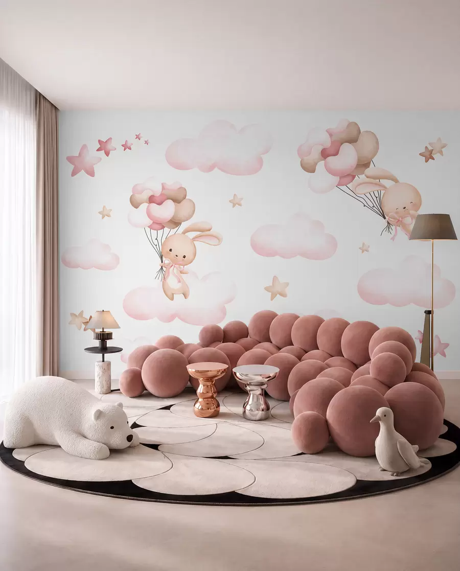 Murale Lapins en voyage en ballon u95399