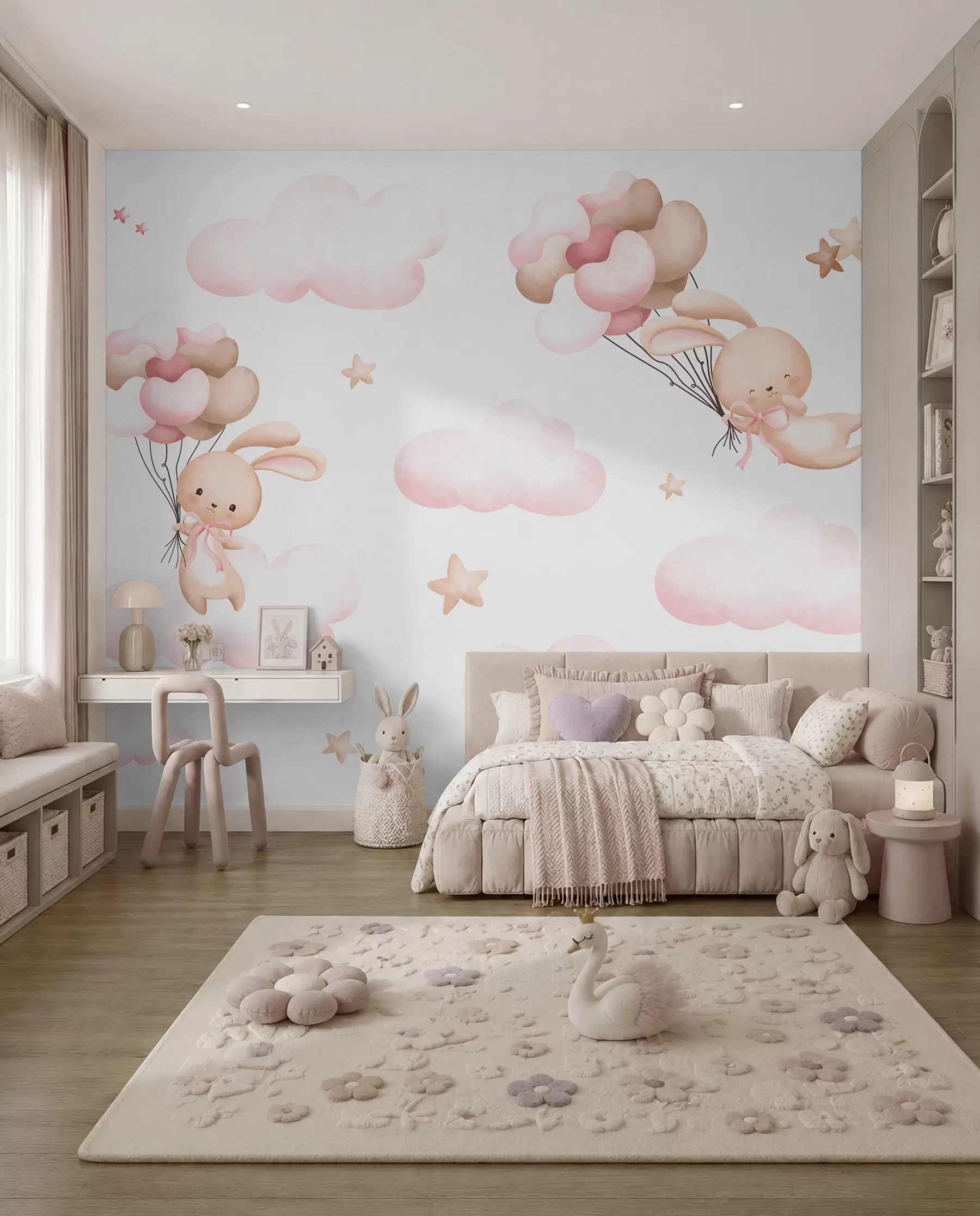 Murale Lapins en voyage en ballon u95399