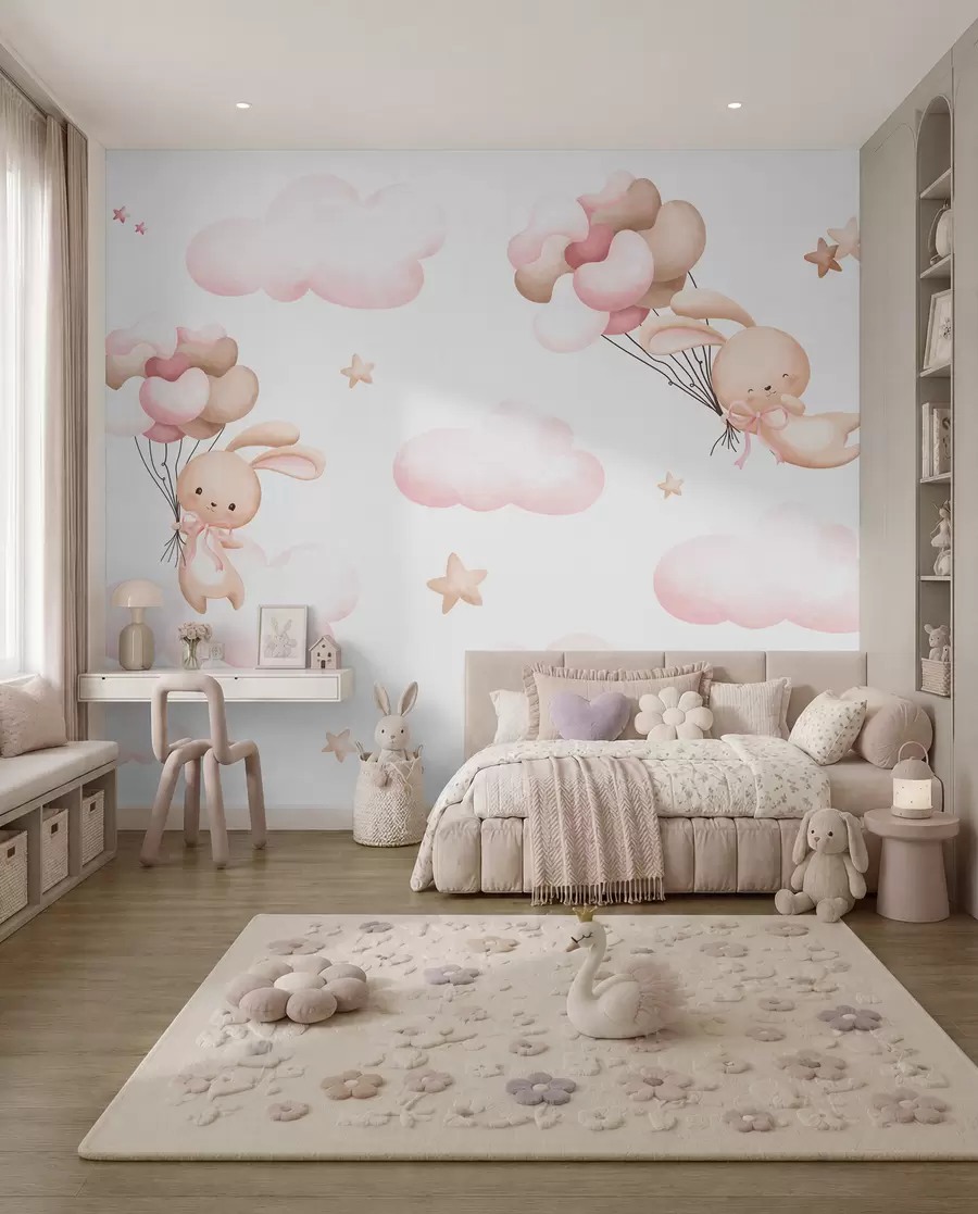 Murale Lapins en voyage en ballon u95399