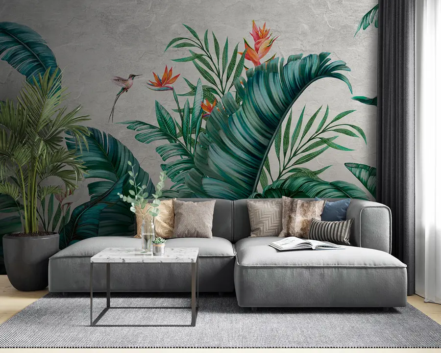 Fototapete Exotische Pflanzen und Vögel, Dschungel und wilde Natur u95153