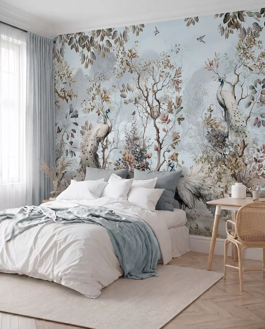fototapeter Chinoiserie Planter og påfugle i kinesisk stil u94849
