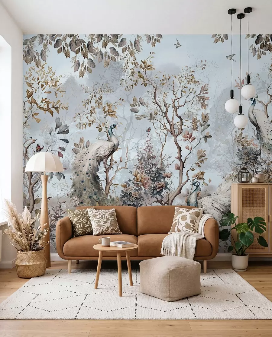 Murale Plantes chinoises et paons de style chinois u94849
