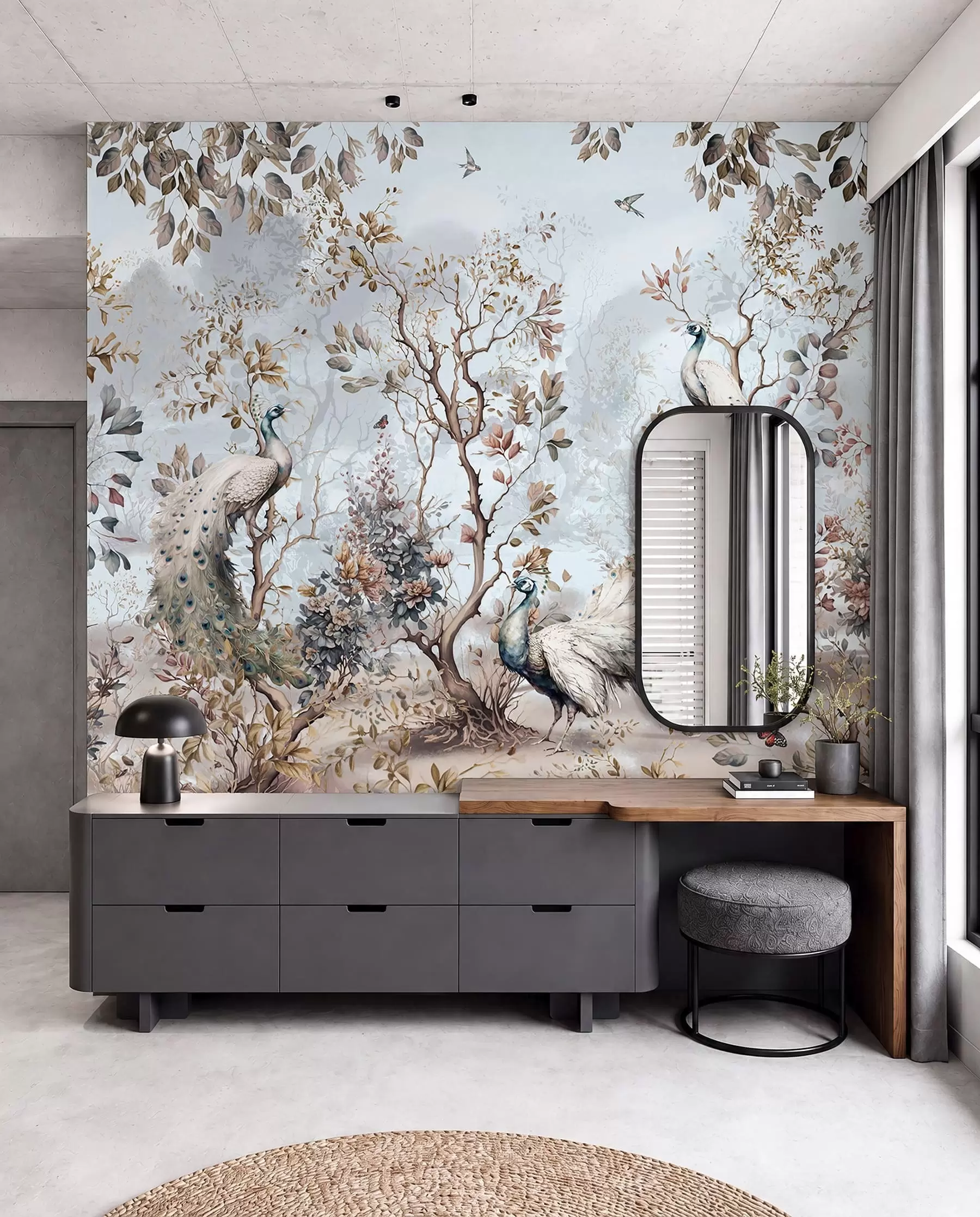 Murale Plantes chinoises et paons de style chinois u94849