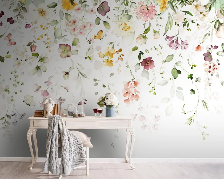 Fototapete Aquarellkompositionen mit Gartenblumen u95507