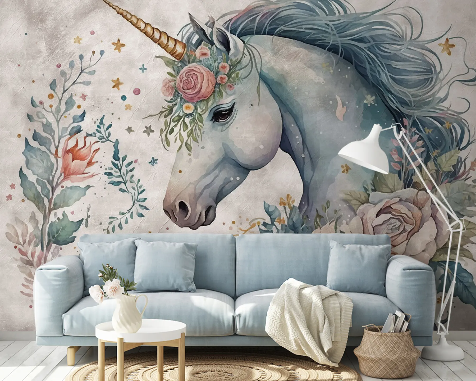 Murale Licorne en fleurs u95404