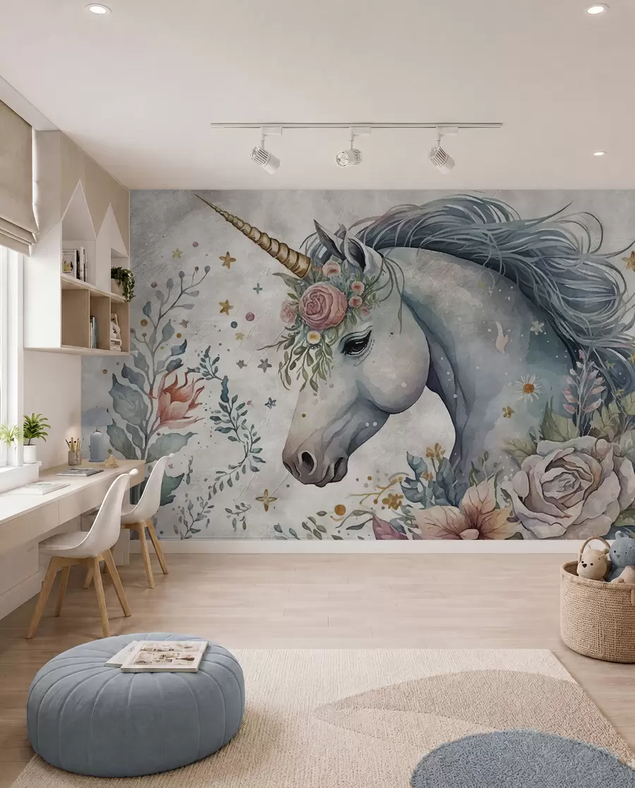 Murale Licorne en fleurs u95404