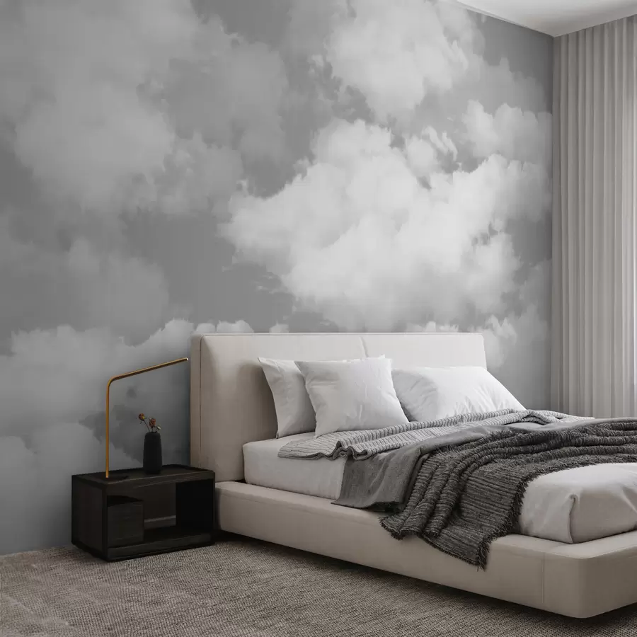 Murale Les nuages blancs dans le ciel gris sont une nouvelle tendance dans les intérieurs u94178