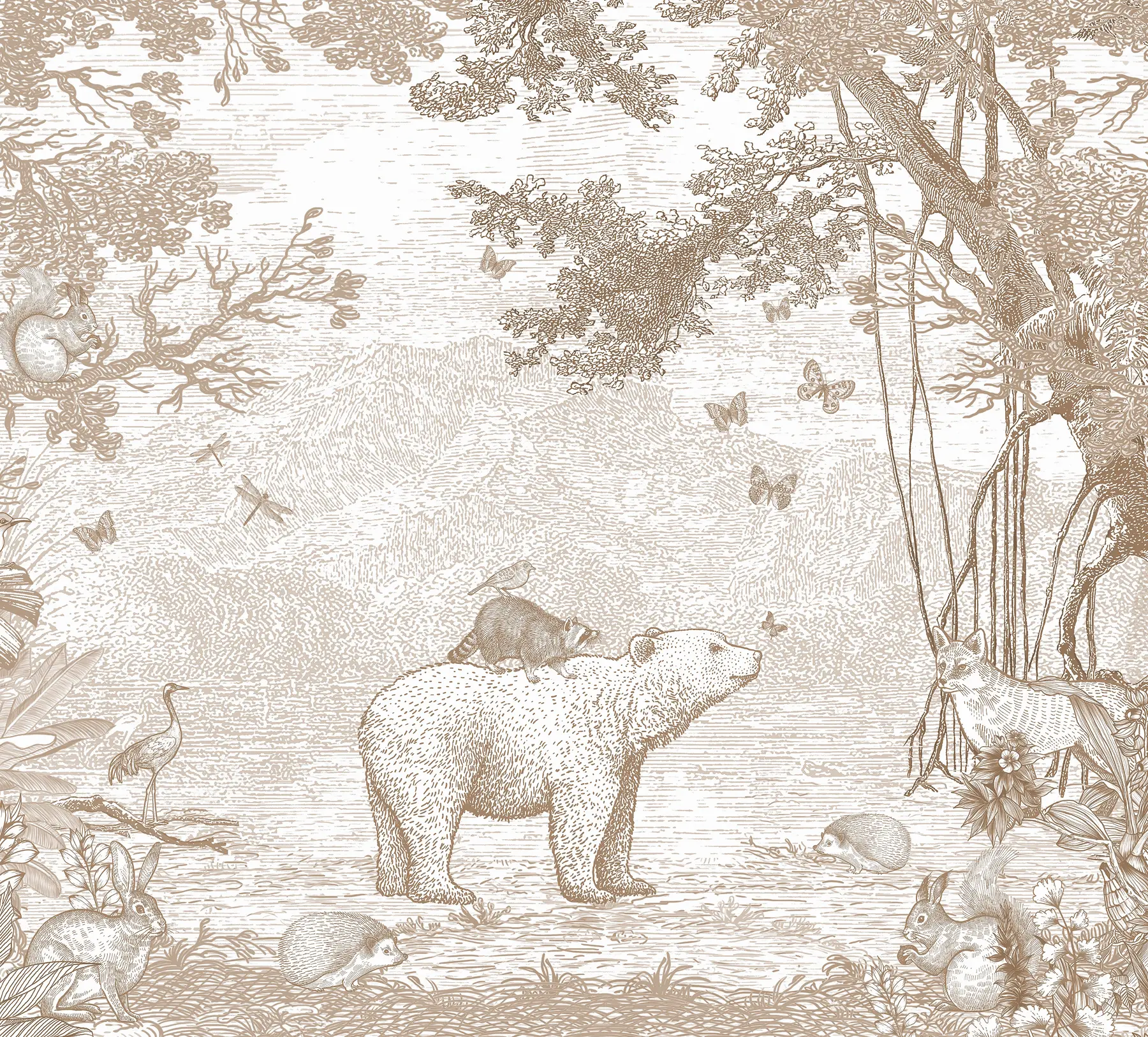 fototapeter Eventyrskov med nuttede dyr u95425