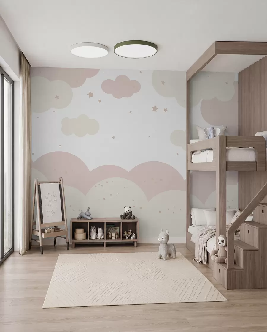 Murale Nuages et étoiles en couleurs pastel u95398