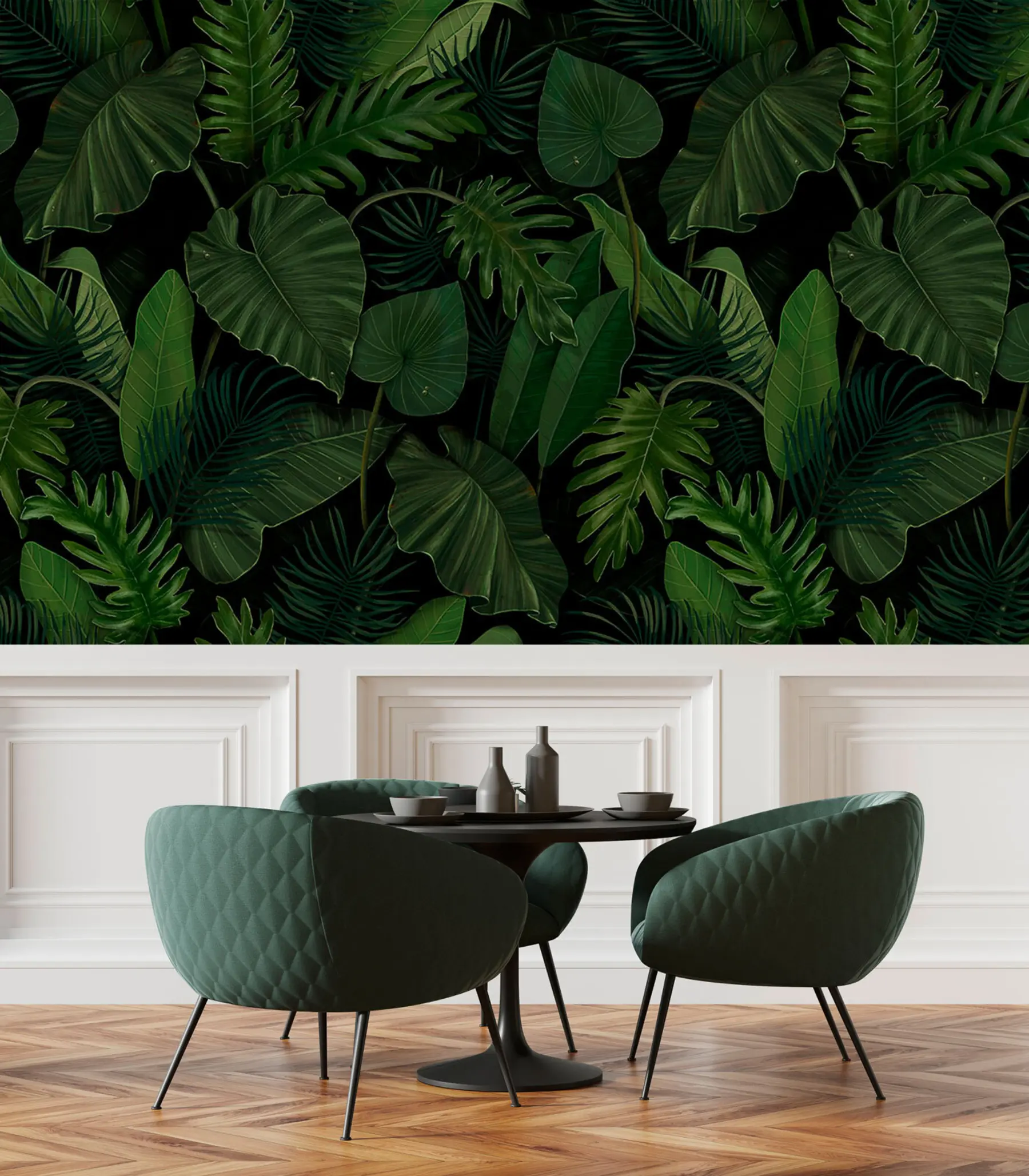 fototapeter Mønster med tropisk grøn palme, taro og bananblade u95470