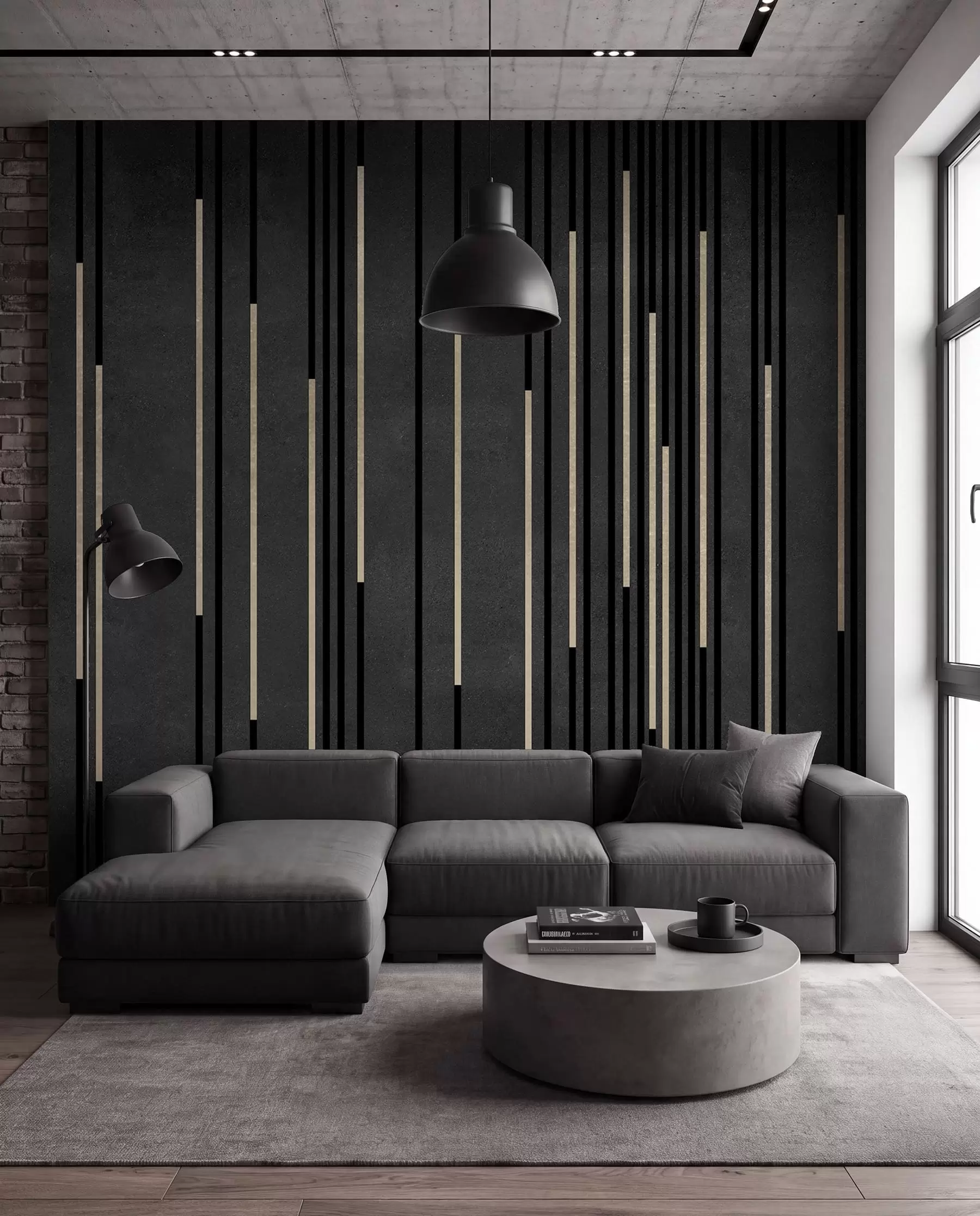 Murale Lignes laiton sur noir u95905