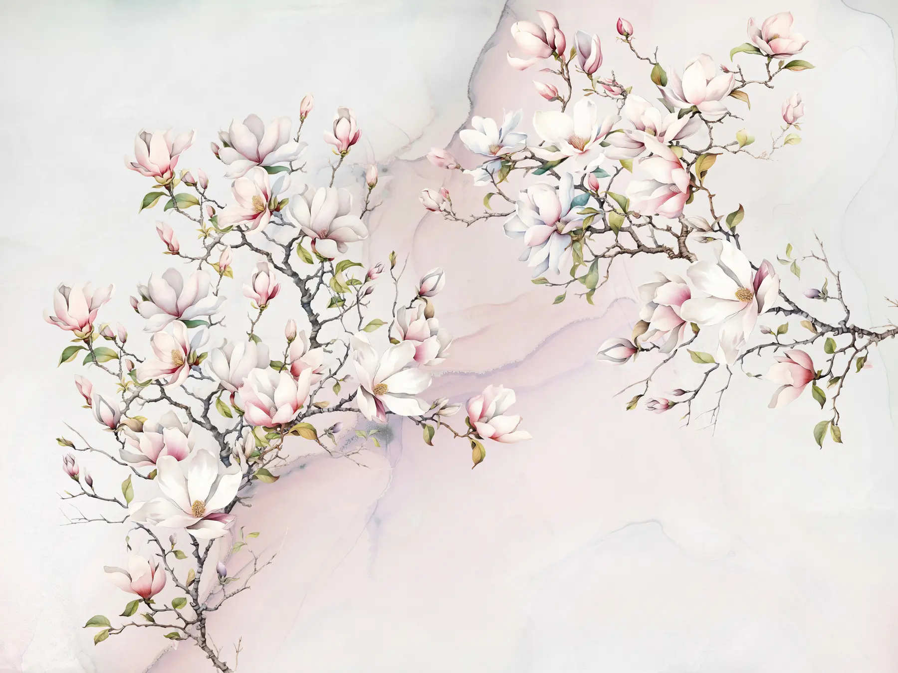 Murale Magnolias en fleurs sur fond de marbre u96114