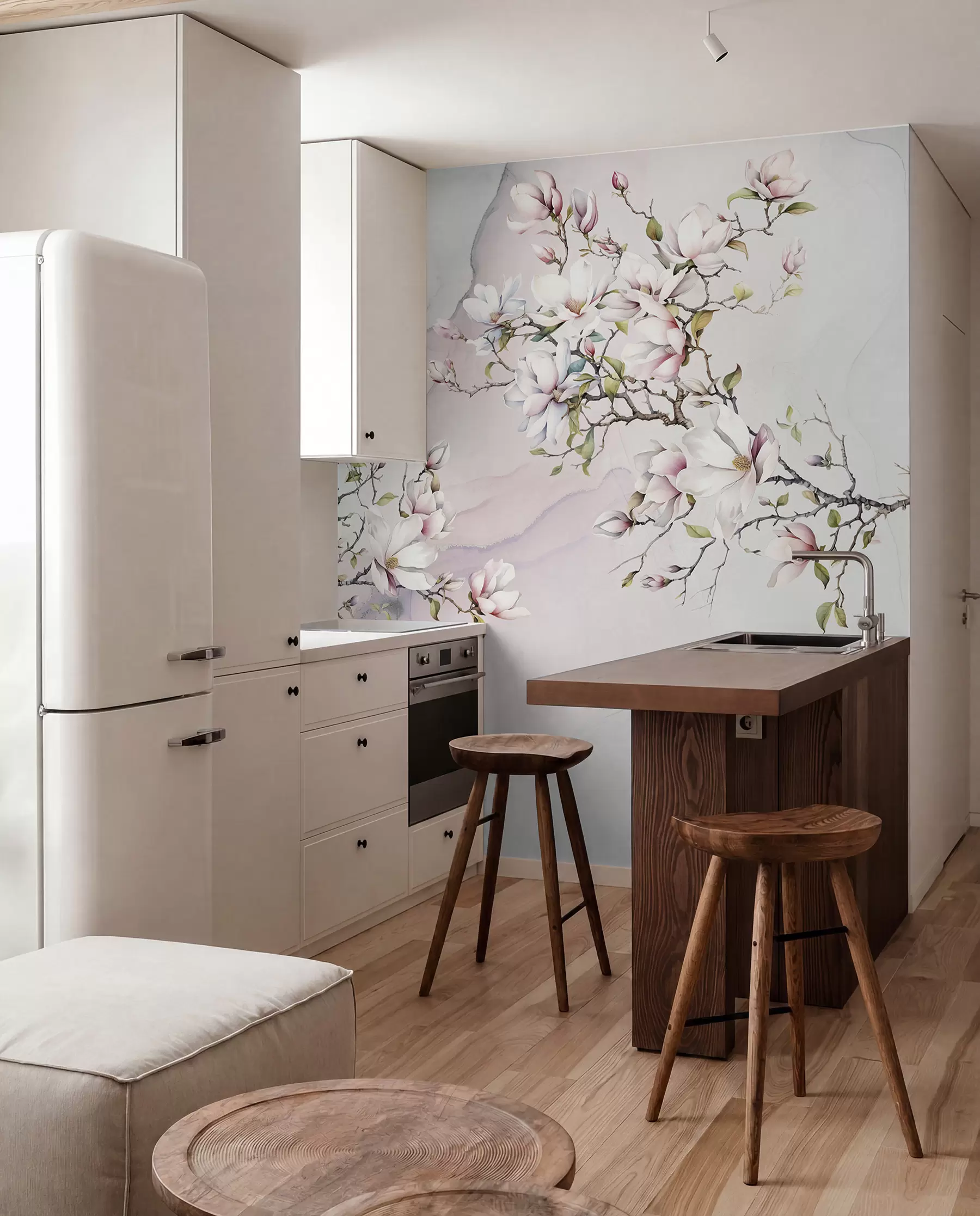 Murale Magnolias en fleurs sur fond de marbre u96114