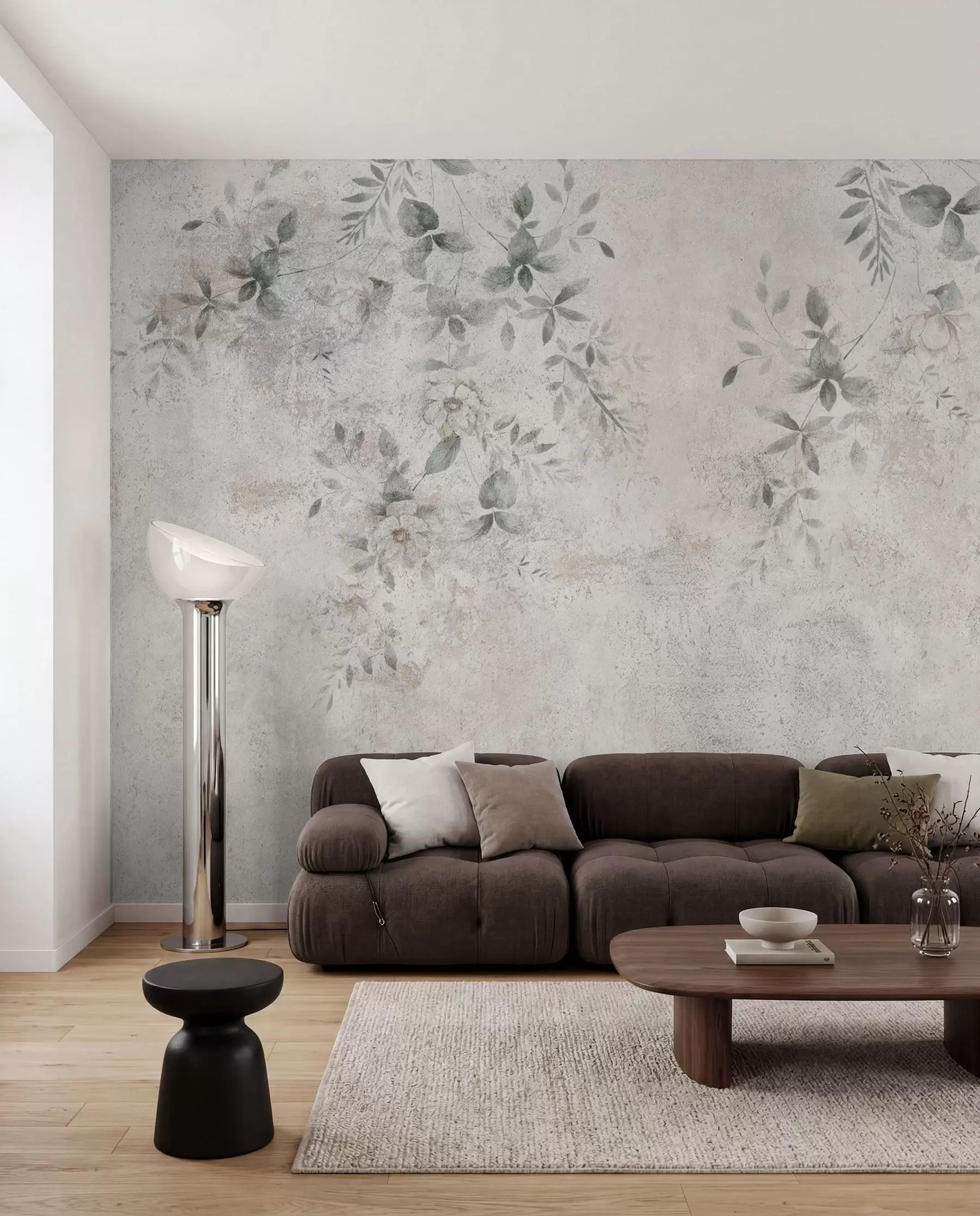 fototapeter Blomster med grene på beton grunge baggrund minimalisme u96140
