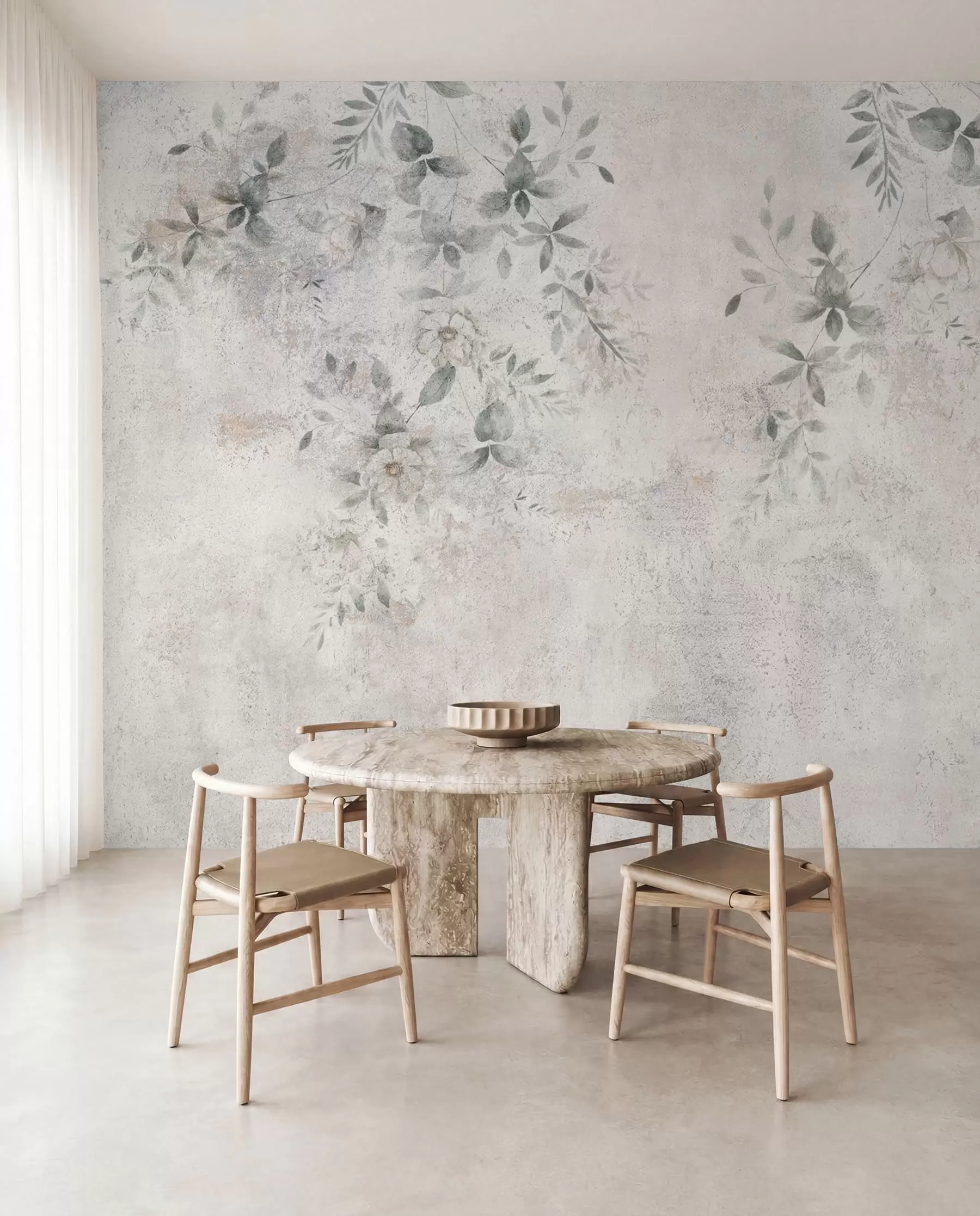 fototapeter Blomster med grene på beton grunge baggrund minimalisme u96140