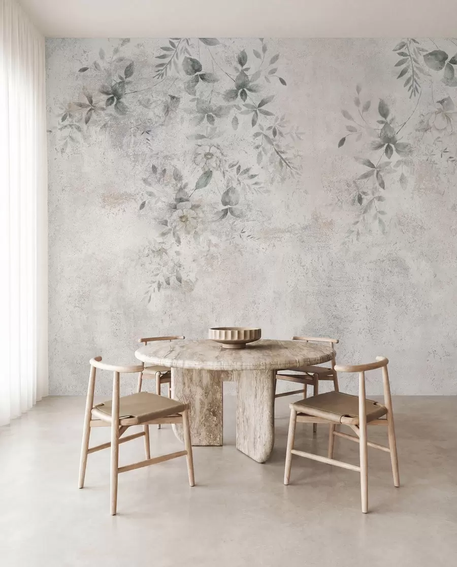 fototapeter Blomster med grene på beton grunge baggrund minimalisme u96140