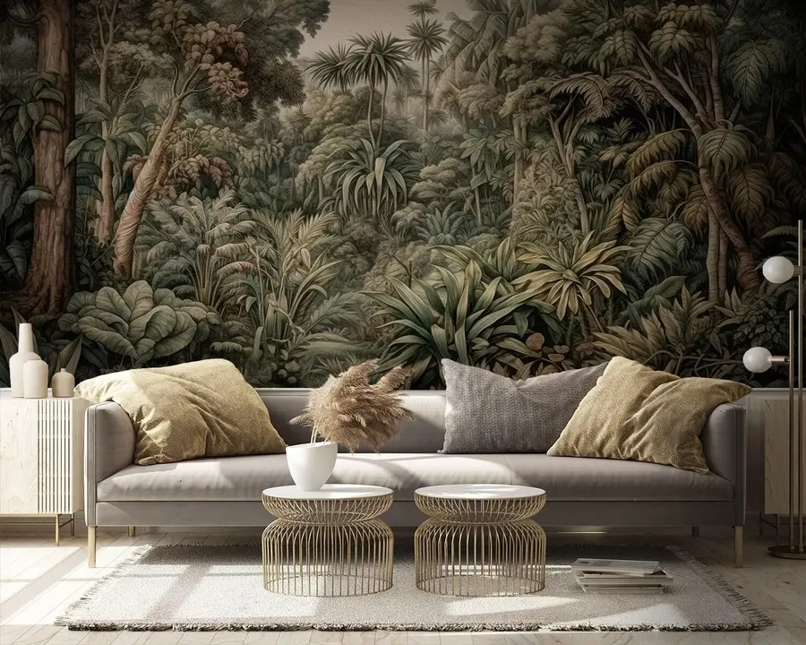 Fototapete Schöner abstrakter grüner Dschungel mit tropischen Blättern u96093