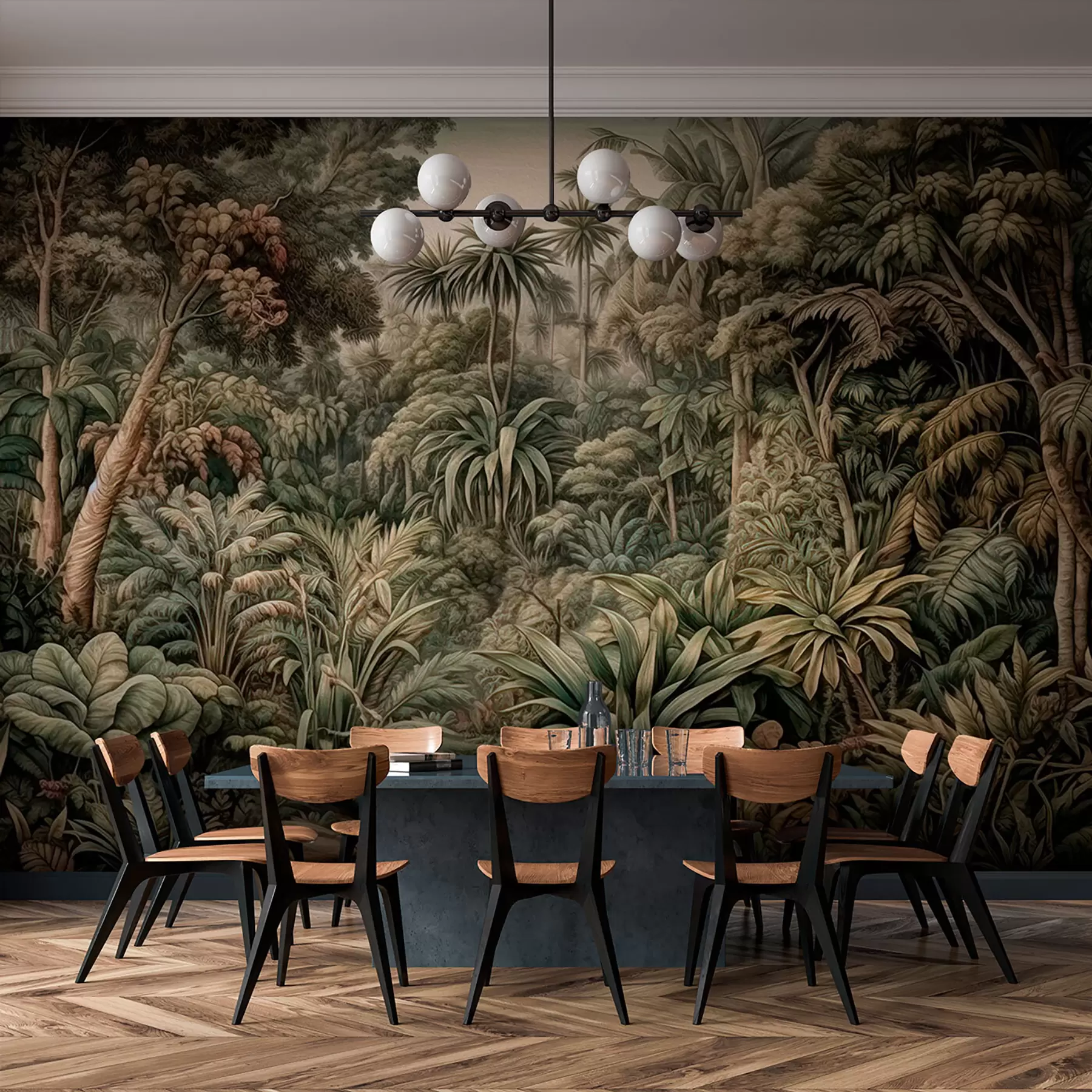 Fototapete Schöner abstrakter grüner Dschungel mit tropischen Blättern u96093