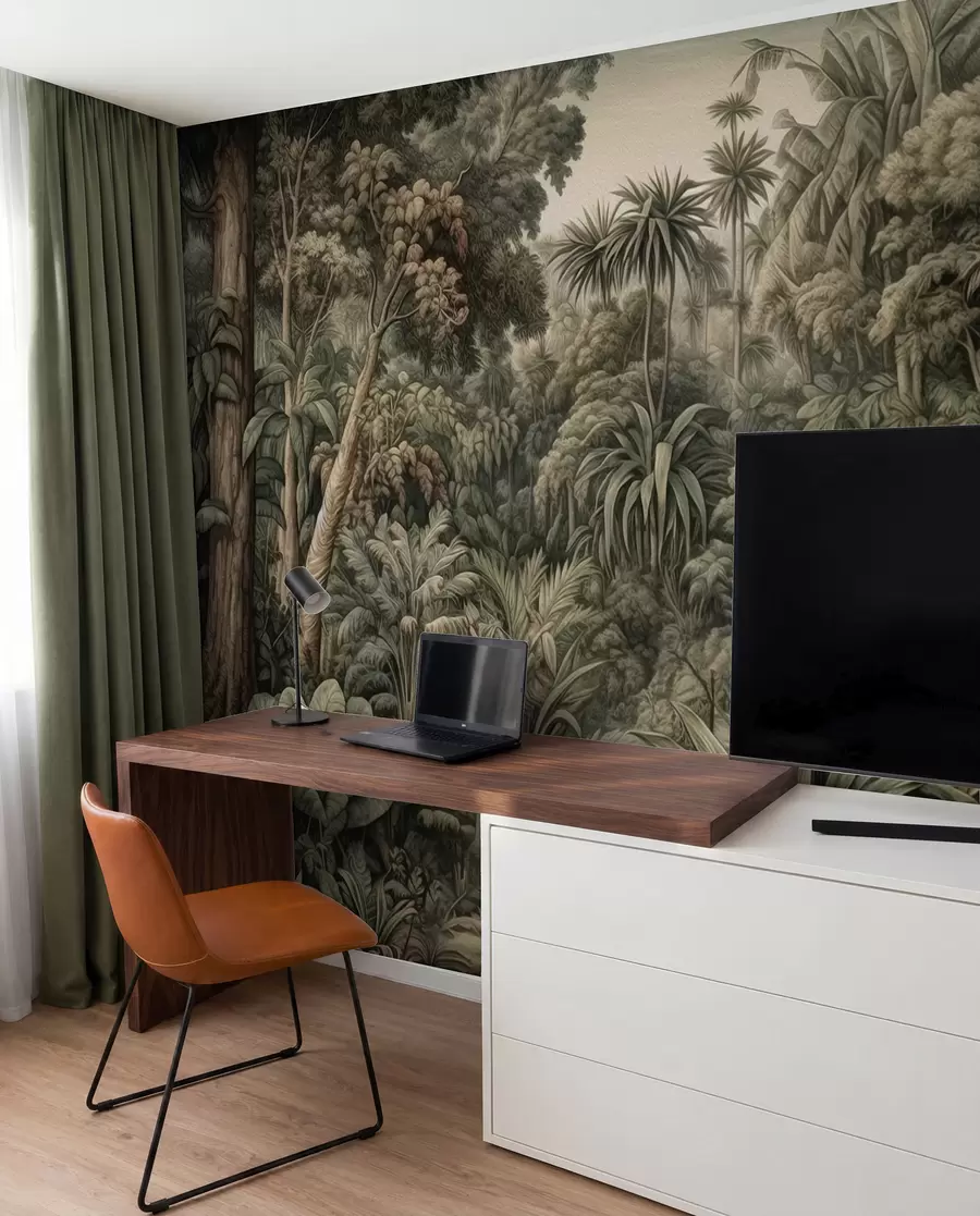 fototapeter Smuk abstrakt grøn jungle med tropiske blade u96093
