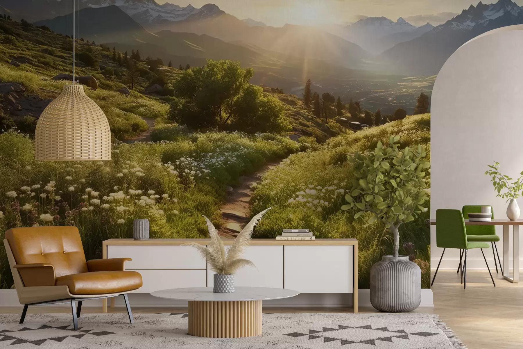 Murale Coucher de soleil dans un paysage de montagne u96209