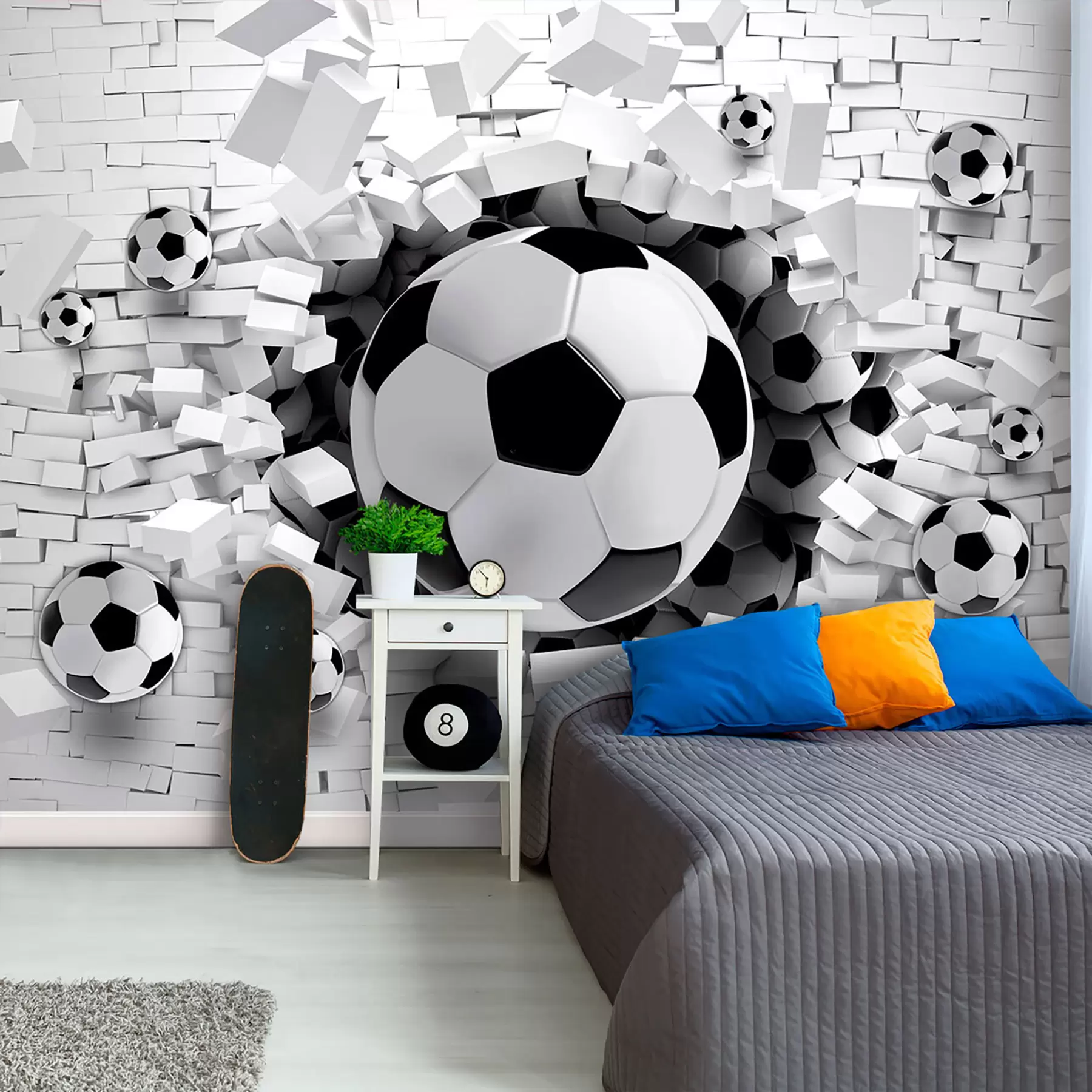 Murale Les ballons de foot traversent le mur u96315