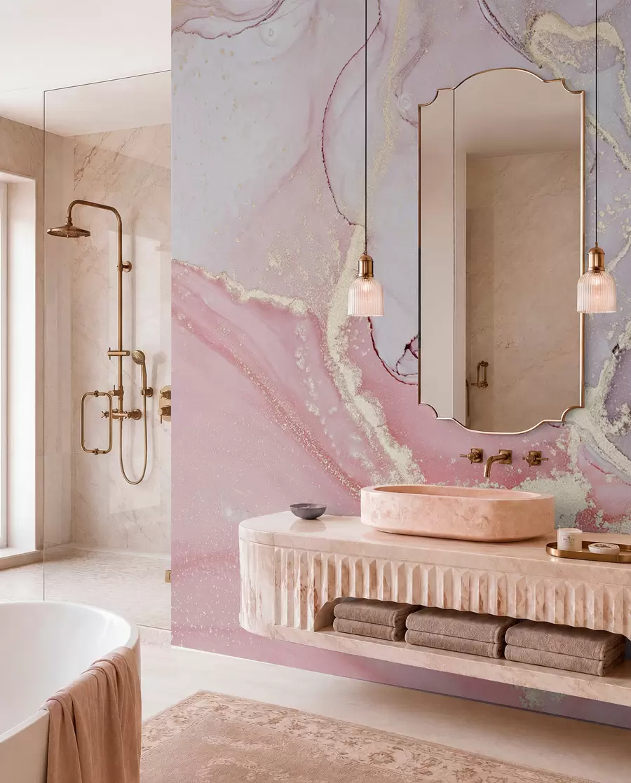 Murale Marbre rose veiné d’or u13857
