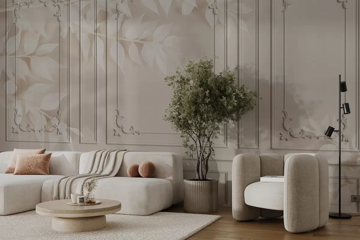 fototapeter Klassiske engelske boiserie-paneler med blade u96165