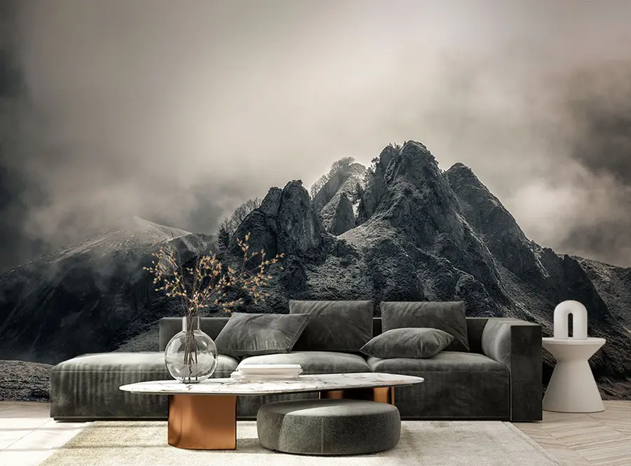 Murale Mystérieuse montagne noire avec un ciel dramatiquement nuageux u96473