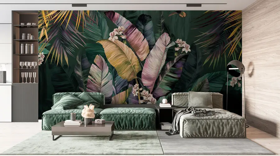 Fototapete Farbige Bananen- und Palmblätter u94155