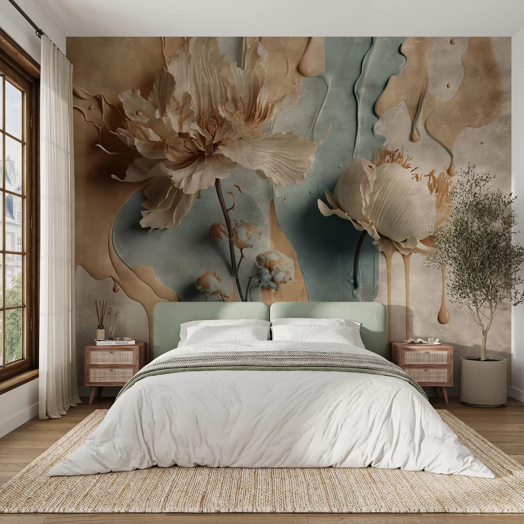 Fototapete Blumen und Farbstreifen u95662