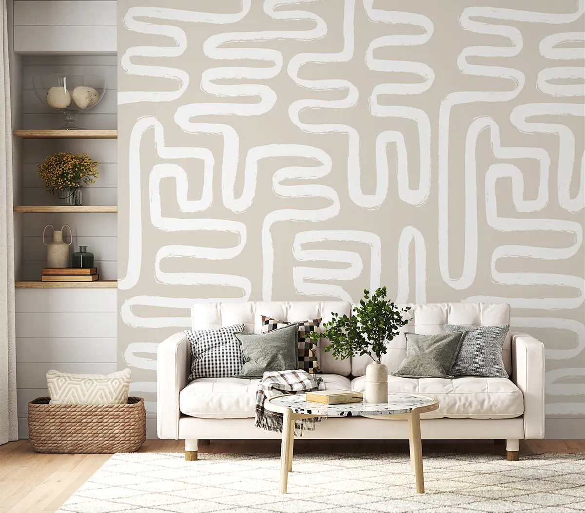 Murale Labyrinthe abstrait aux couleurs pastel u96457