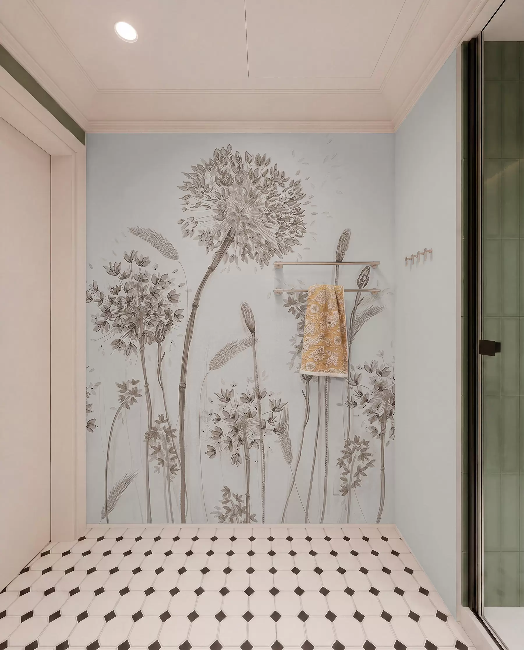 fototapeter Store engblomster af mælkebøtter monokrom stil loft minimalisme u96934