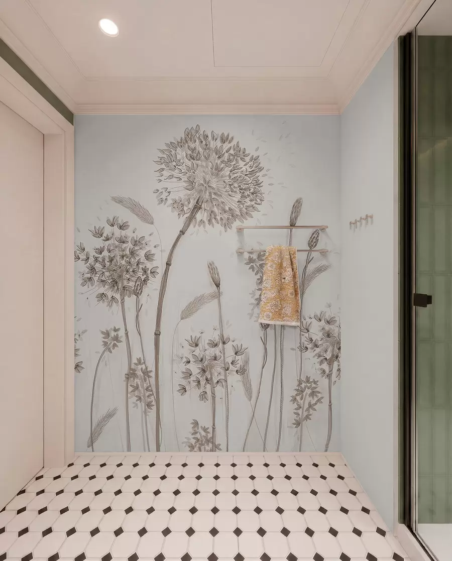 fototapeter Store engblomster af mælkebøtter monokrom stil loft minimalisme u96934
