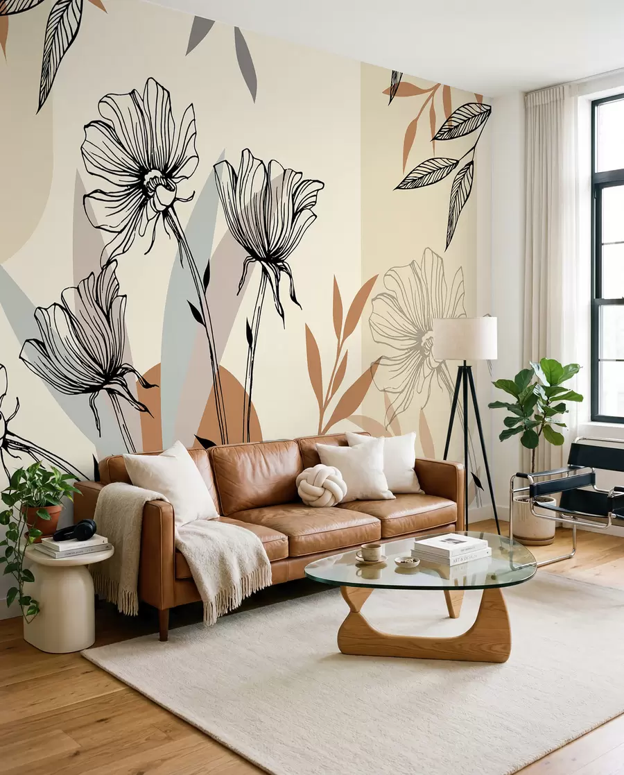 fototapeter Populære espalierer i boho-stil med blomster u97028