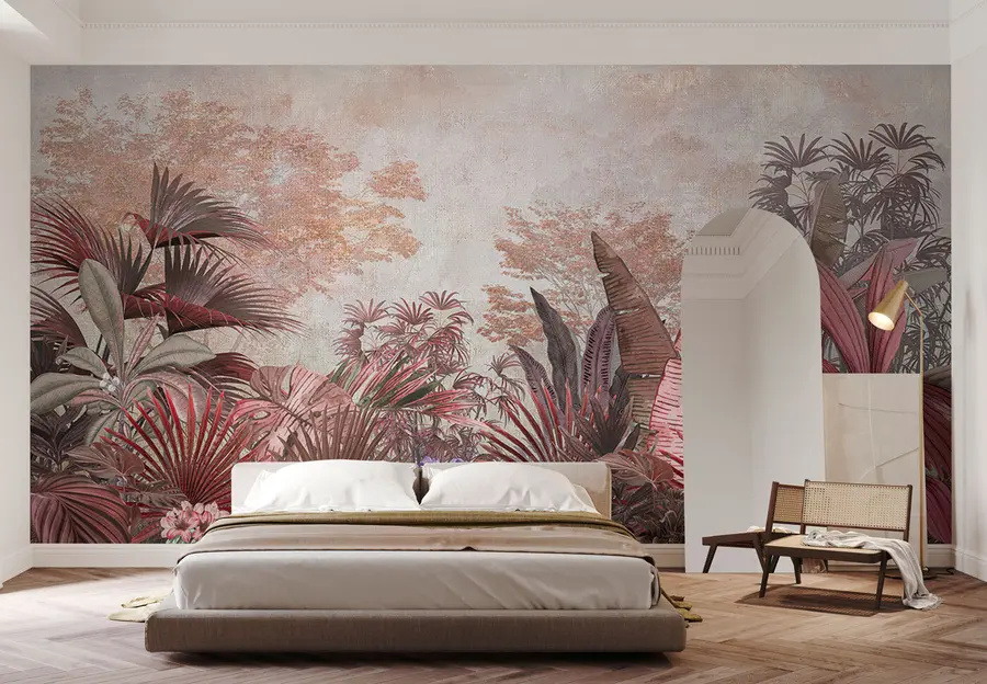 Murale Illustration d'un papier peint vintage tropical avec des feuilles de palmiers exotiques u97104