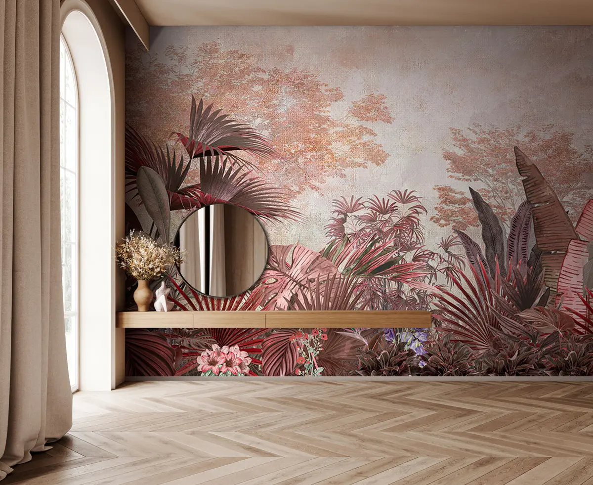 fototapeter Illustration fra tropisk vintage-tapet med eksotiske palmeblade u97104