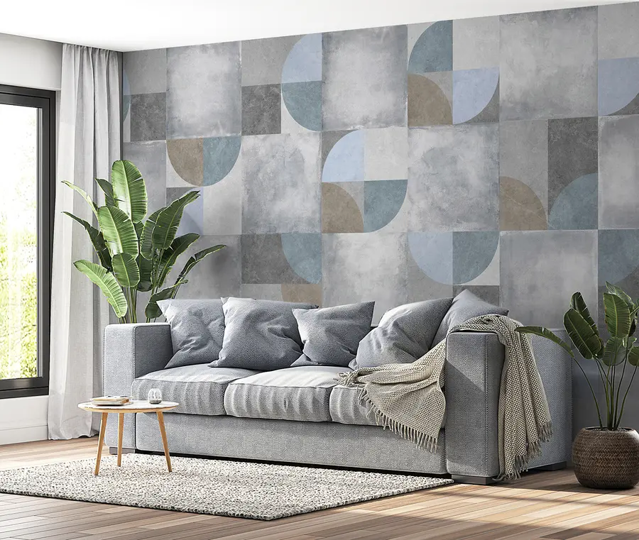 Murale Motif géométrique abstrait sur fond de structure en ciment u97268