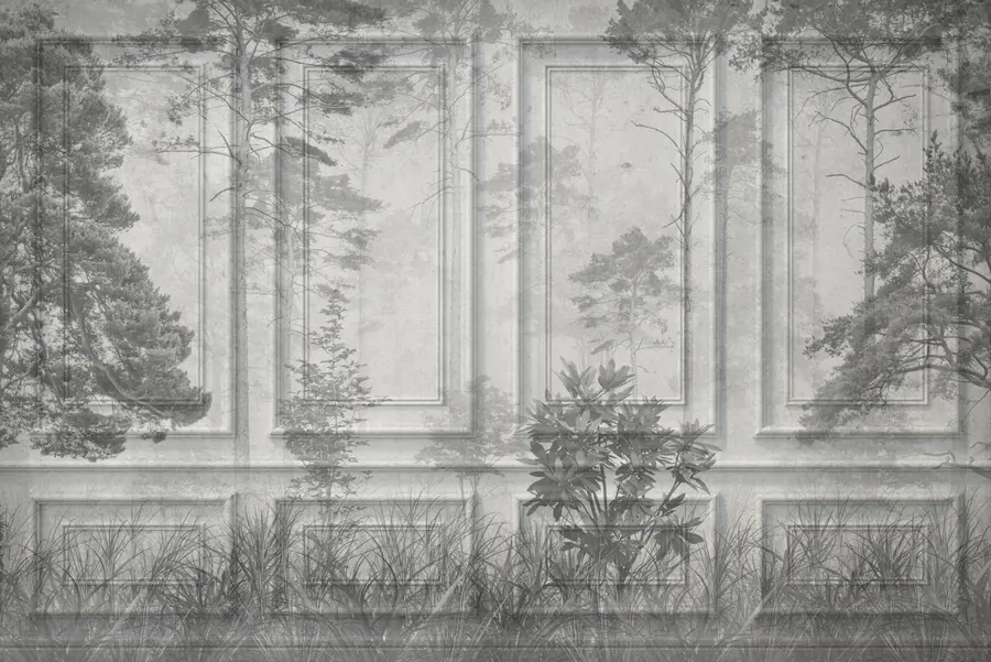 fototapeter Stilfulde europæiske boiserie-paneler med skovmønster u97209