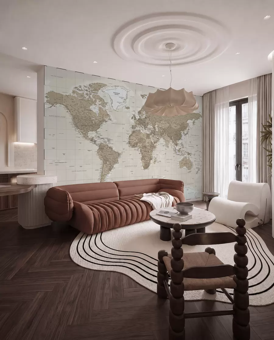 Murale Loft de carte du monde vintage u97342