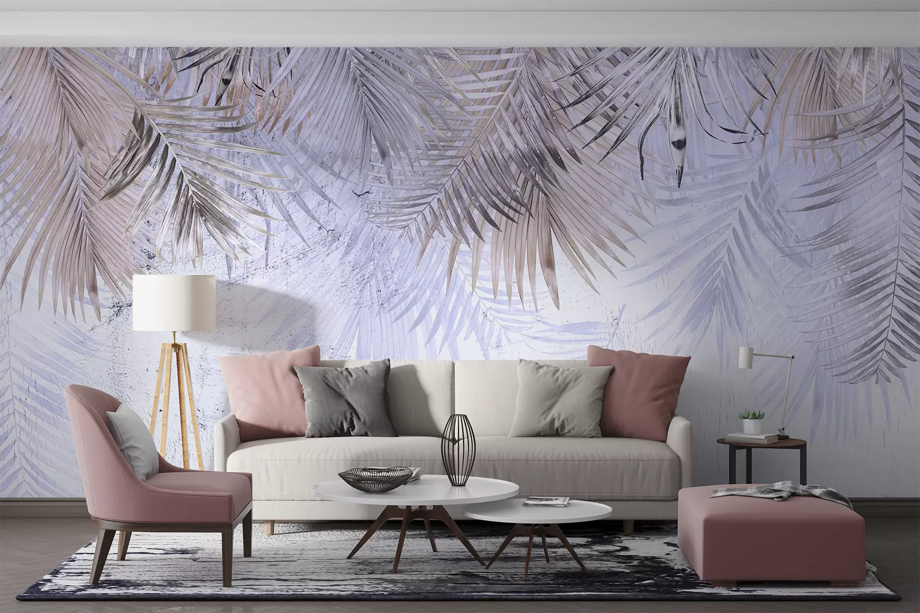 Murale Feuilles tropicales violettes dans un style grunge u93843v1