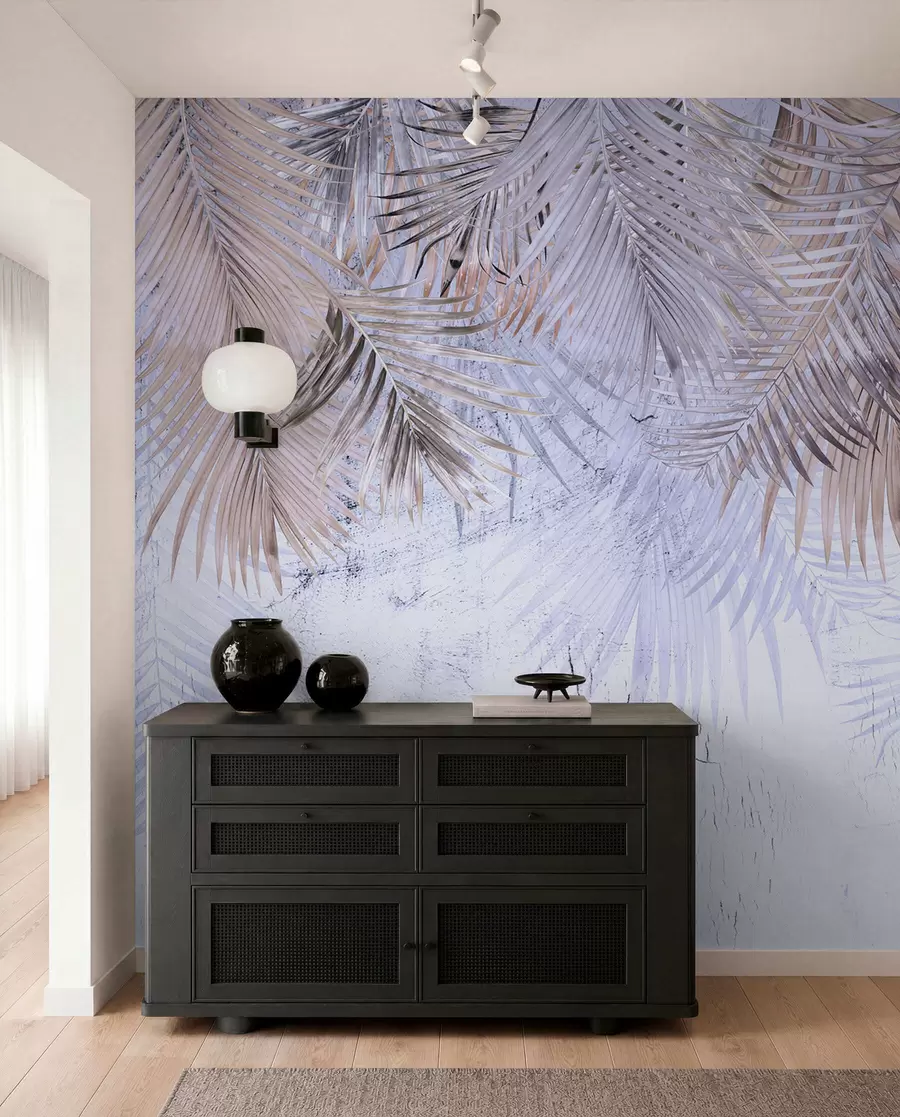 Murale Feuilles tropicales violettes dans un style grunge u93843v1