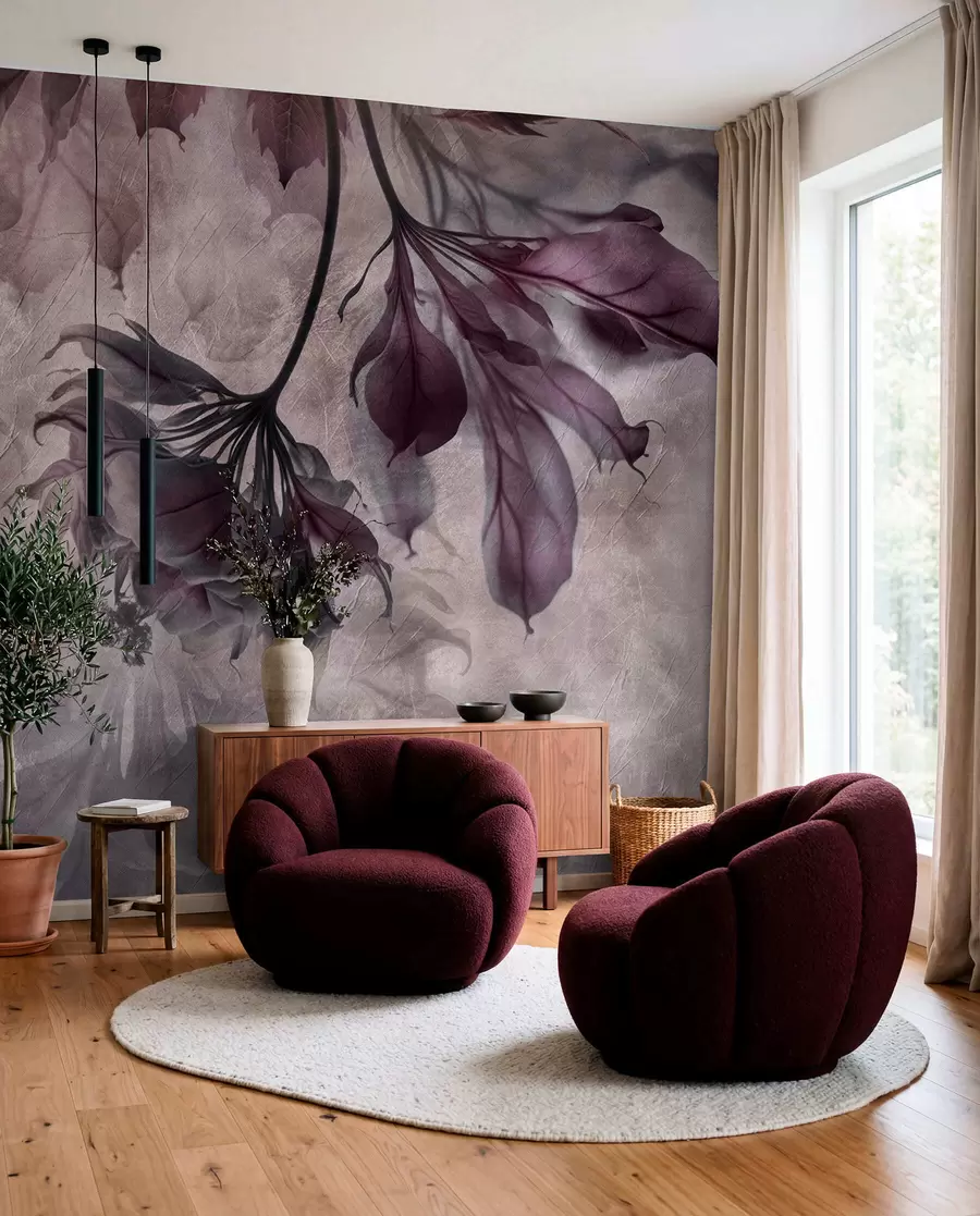 fototapeter Blide gennemskinnelige grene i pink farve u93927v3