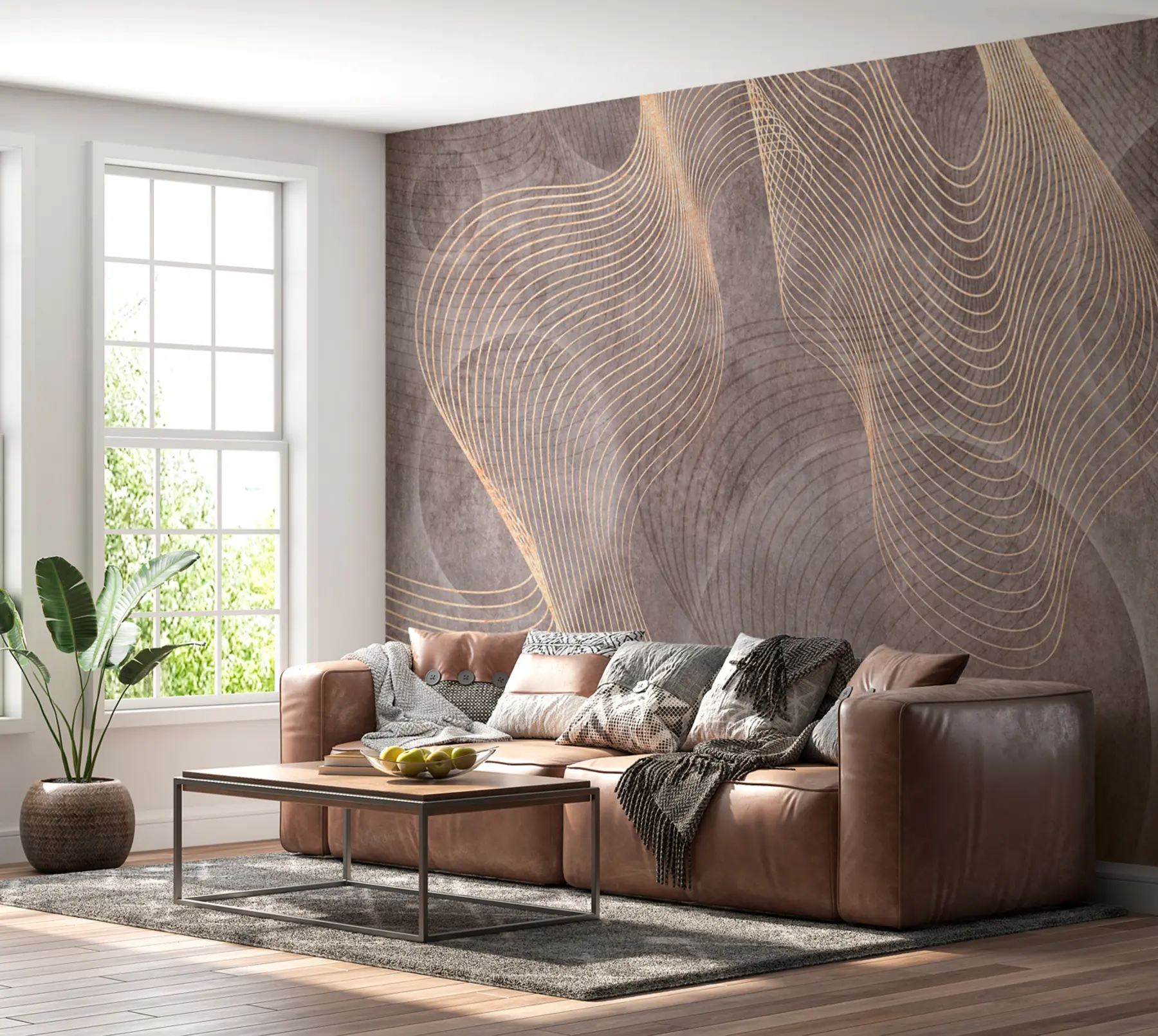 Murale Lignes ondulées dans les couleurs sable et beige u97469