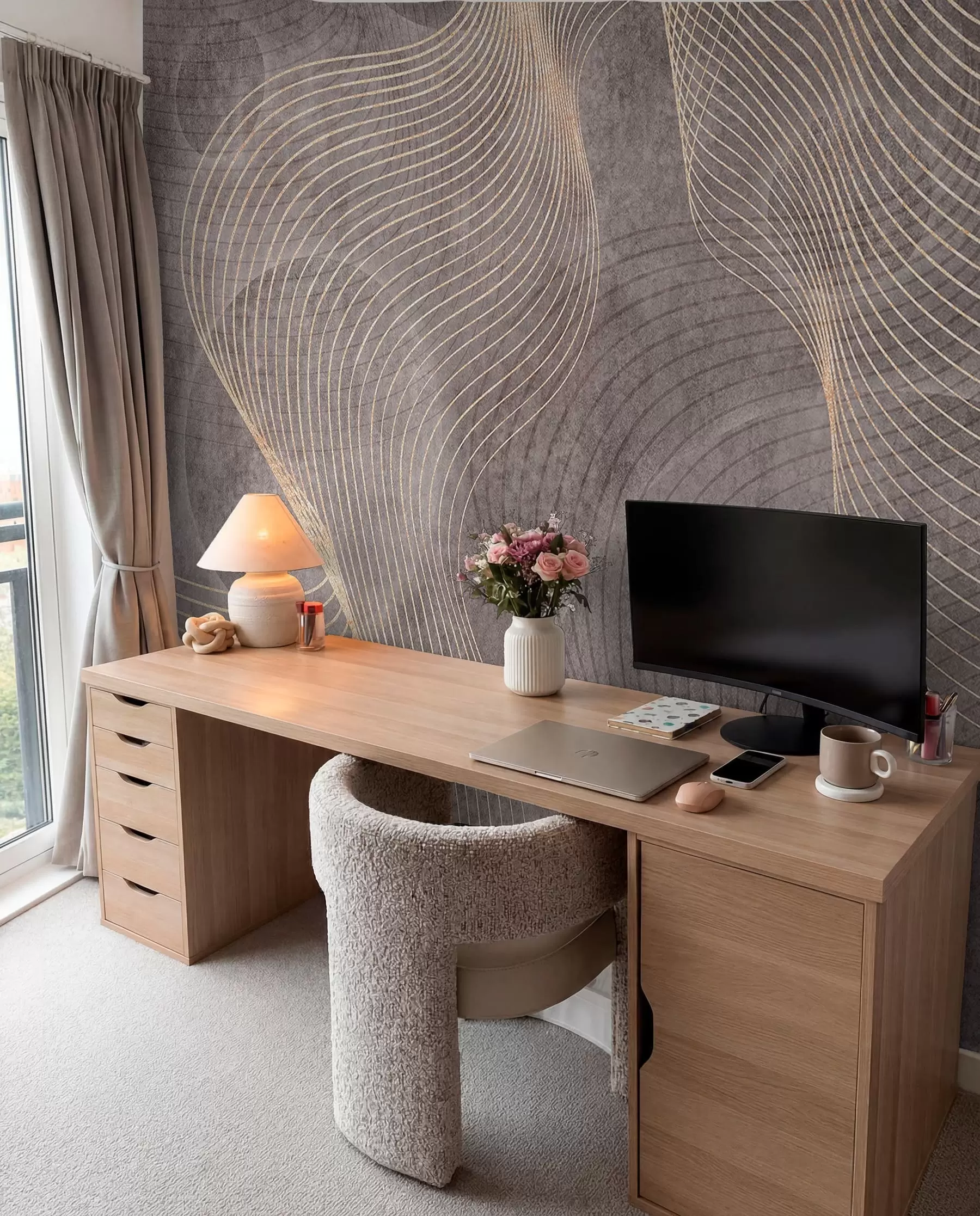 fototapeter Bølgede linjer i sand og beige farver u97469